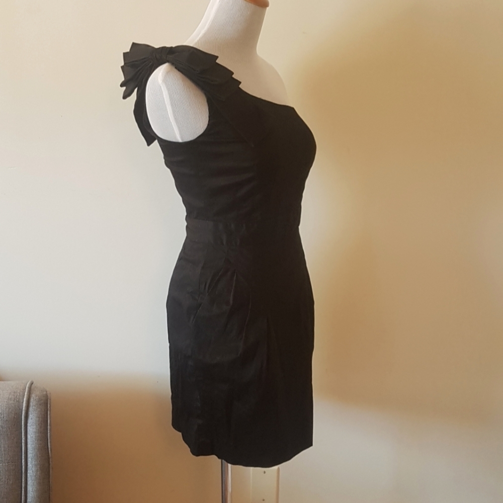 French Connection One Shoulder Black Cocktail Dress with Front Pockets - Size 4